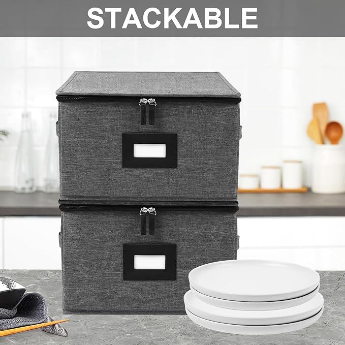 Mayniu China Storage Containers Hard Shell, Stackable Dinnerware Storage - Image 4