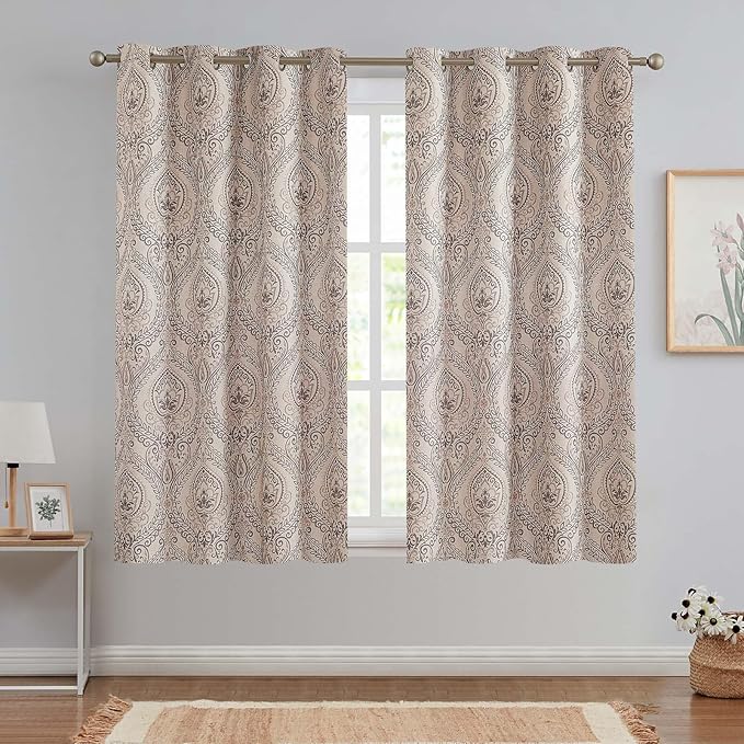Vangao Damask Curtains Grey Curtains Paisley Medallion Print - Image 2