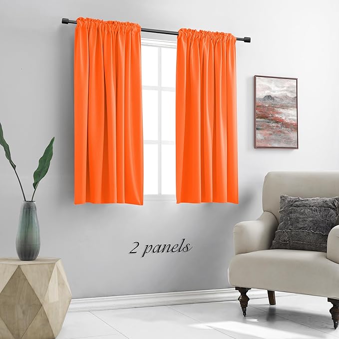 DONREN Vibrant Orange Autumn Curtains 48 Inch Length - Image 2