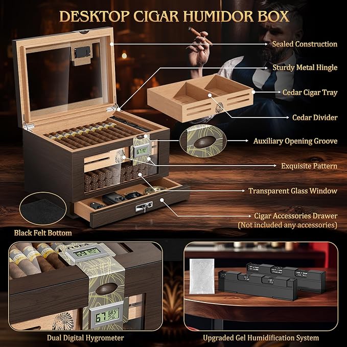 TISFA Cigar Humidor Cedar Wood Cigar Box - Image 2
