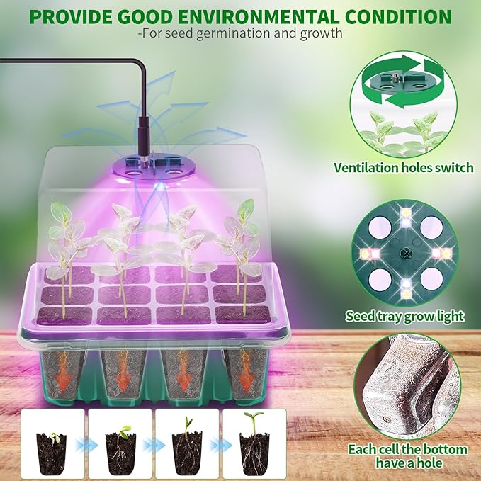 Seed Starter Tray with Plant Light, 4 Pack Grow Lights - Image 2