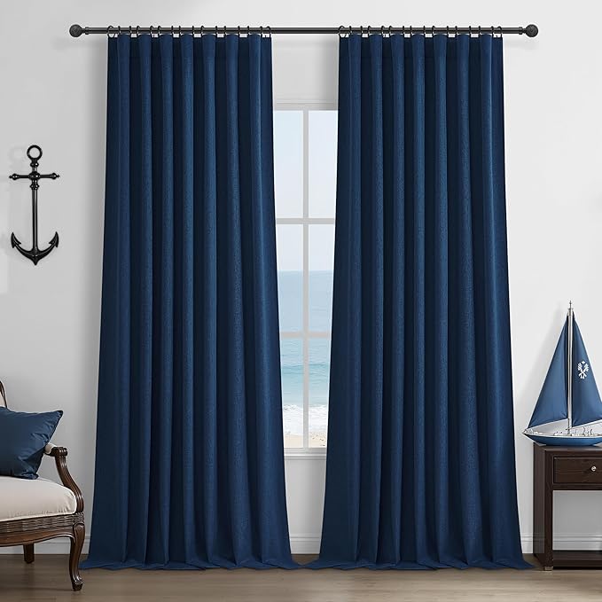 Navy Blue Blackout Curtains 102 Inch Length by QJMYDECO