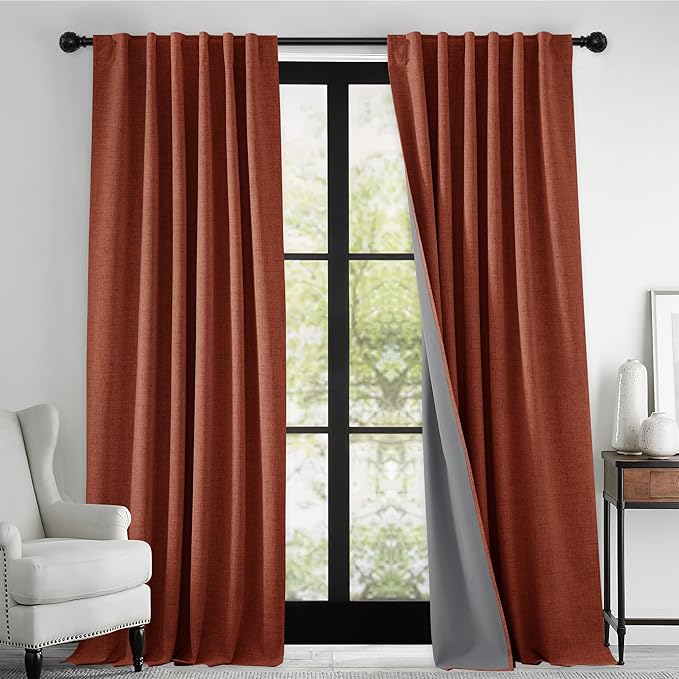 RYB HOME 100% Blackout Linen Textured Curtains 84 inches Long, Insulating - Image 2