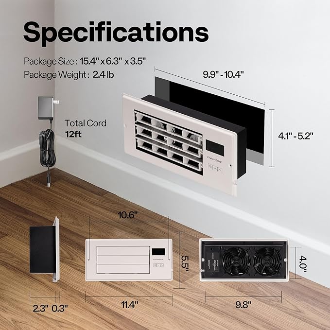 VIVOHOME 4'' x 10'' Opening Register Booster Fan - Image 2