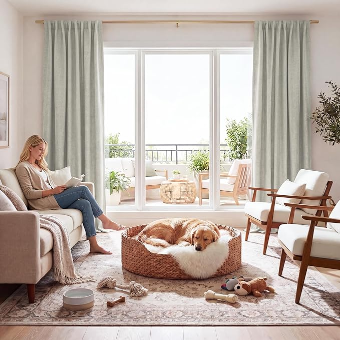 RYB HOME 100% Blackout Cream Curtains, Linen Texture Thermal Insulated Drapes by RYBHOME