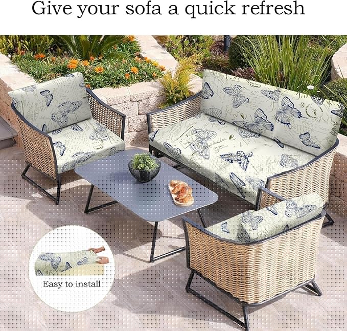 8pcs Outdoor Printed Sofa Seat Cushion Covers Strechable, Waterproof Elastic - Image 5