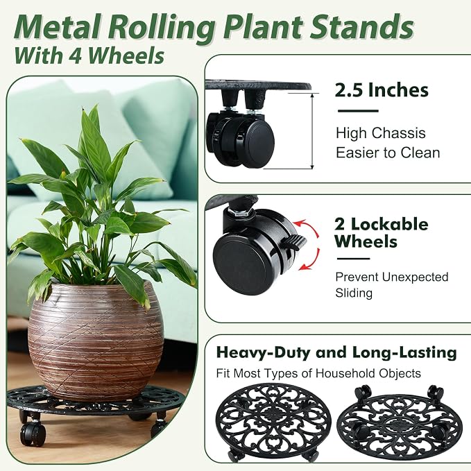 3 Packs 14 Inch Rolling Plant Stand - Image 3