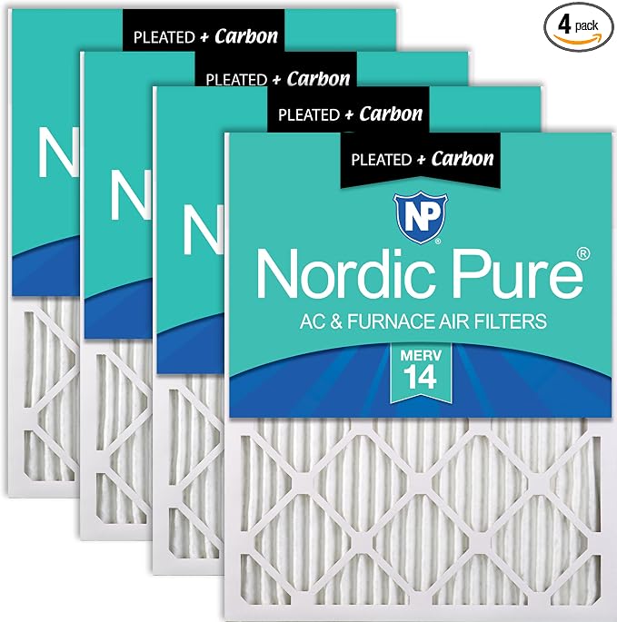 Nordic Pure 14x30x1 Pleated MERV 14 Plus Carbon Air Filters 4 Pack | Actual by NordicPure