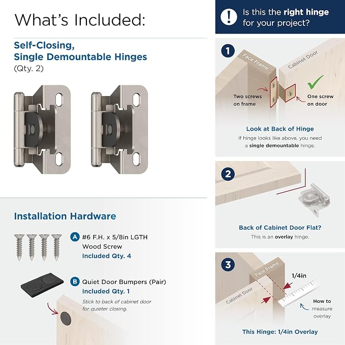 Amerock BPR8715G10 | Cabinet Hinge | 1/4 inch Overlay Single Demountable | - Image 3