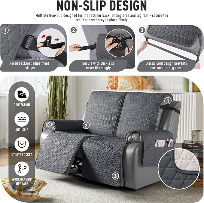 TAOCOCO 100% Waterproof Recliner Cover, Non-Slip Washable Reclining Couch Cover - Image 5