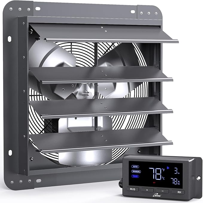 iLIVING 16" Wall Mounted Shutter Exhaust Fan, Automatic Shutter, Temperature - Image 2