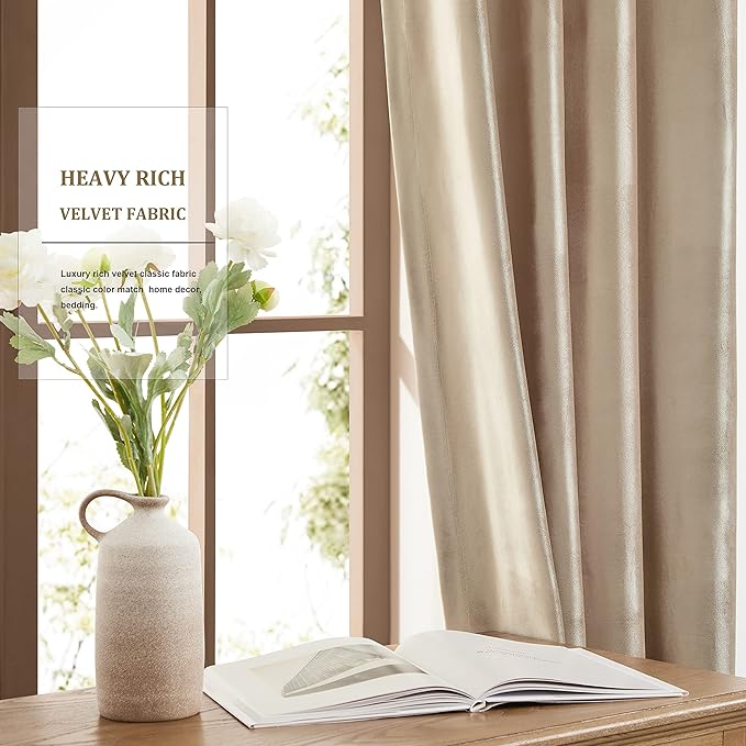 BULBUL Champagne Velvet Curtains 96 inches: Beige Luxury Elegant Living Room - Image 6