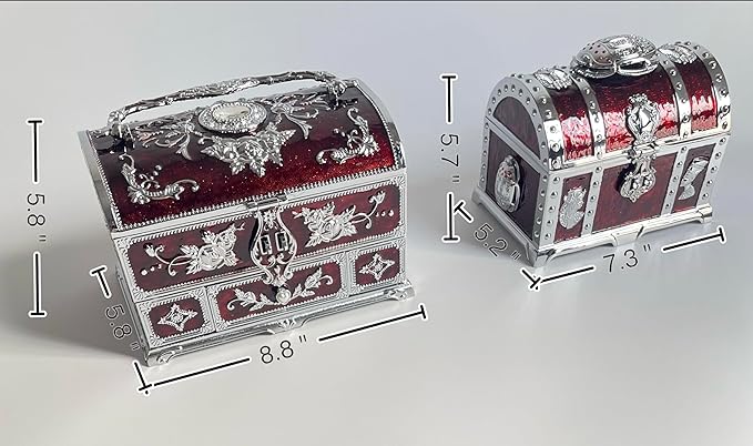 Retro Jewelry Box Arched Vintage Rectangular Metal Chest Necklace Ring Earrings - Image 3