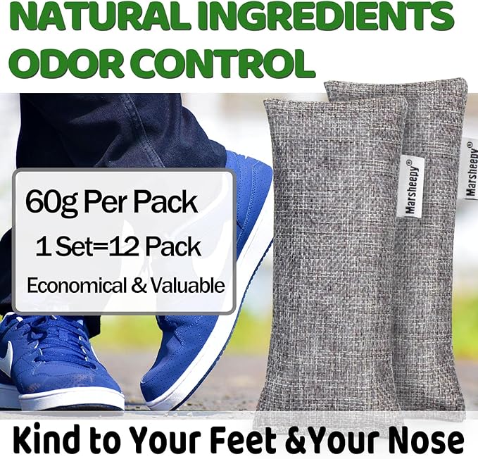 Marsheepy 12 Pack Charcoal Shoe Deodorizer Bags, Bamboo Charcoal Air Purifying - Image 3