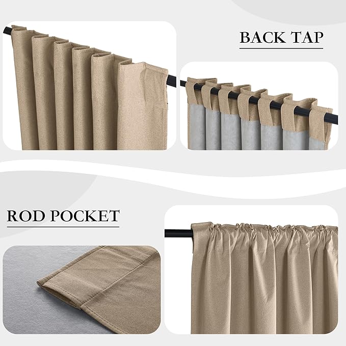 RYB HOME 100% Blackout Flax Linen Curtains, UV Protection Drapes - Image 6