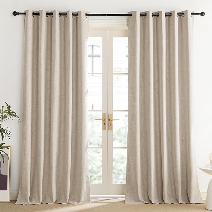 NICETOWN Cream 100% Blackout Linen Curtains 95 inch Long Burg - Image 2