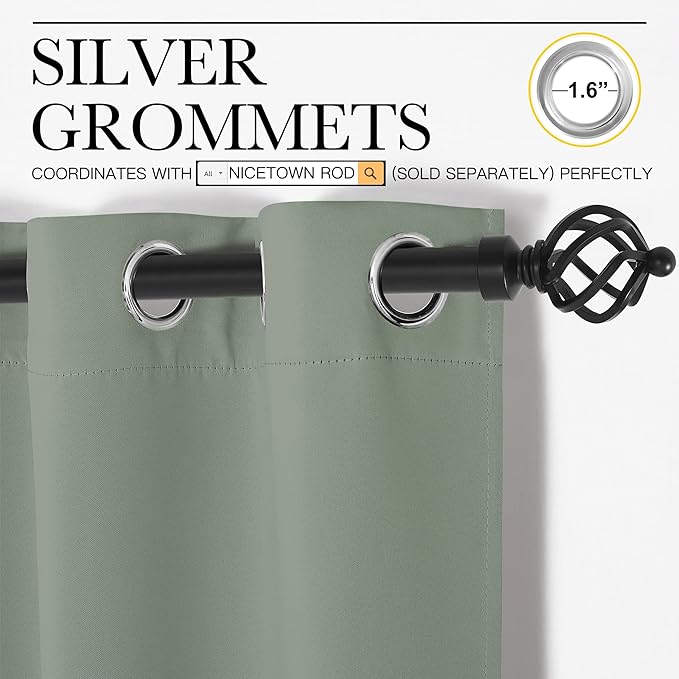 NICETOWN Sage Green Bedroom Blackout Curtain Panel, 1 Panel, 70 x 84 inch - Image 3