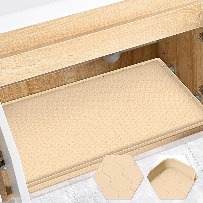 Waterproof Under Sink Mat 22" x 19", Silicone Cabinet Liner, Rubber Protector by FORWOS