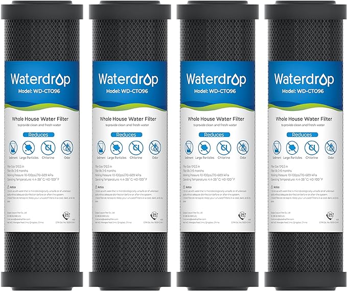 Waterdrop 2.5" x 10" Whole House CTO Carbon Water Filter Cartridge, 1 Micron by Waterdrop