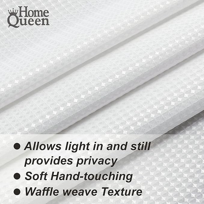 Home Queen White Waffle Bathroom Window Curtains, Water Repellent Rod Pocket - Image 9
