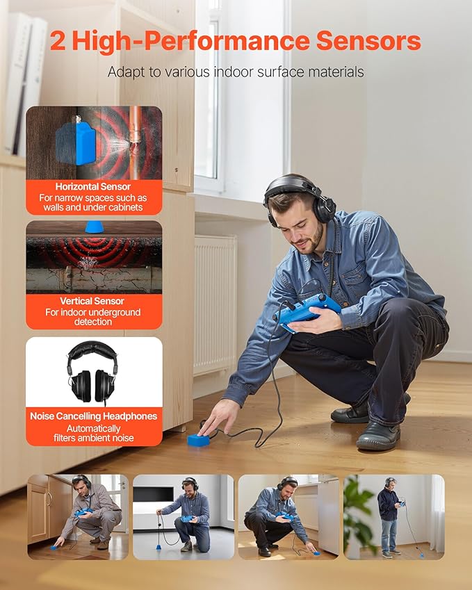 VEVOR Pipe Water Leak Detector for Indoors, 1Hz-10000Hz, Headphones, 8GB SD - Image 4