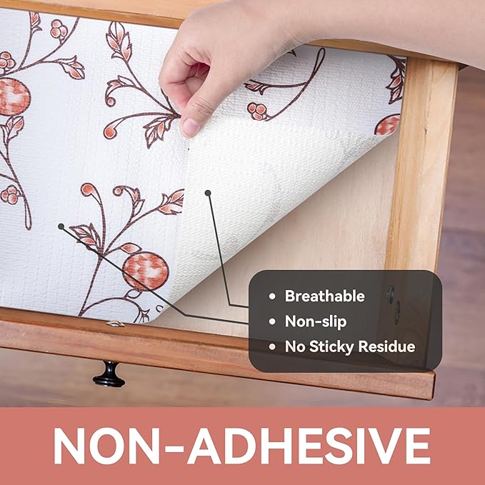 RAY STAR Shelf Liner, 18 Inch x 8 Feet Non Adhesive Wisteria Pink Floral - Image 8