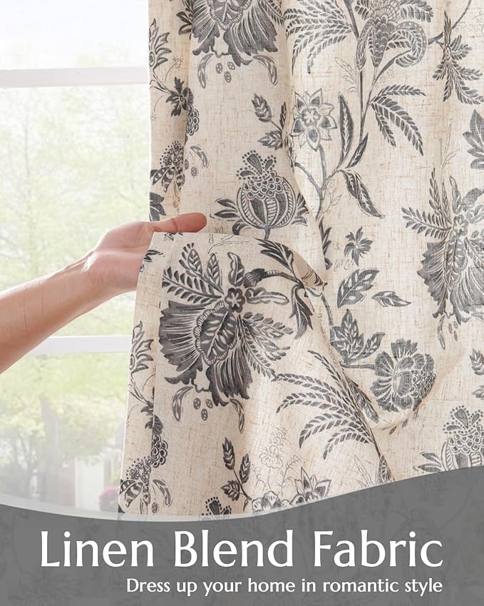 jinchan Lined Linen Floral Curtains - Image 2