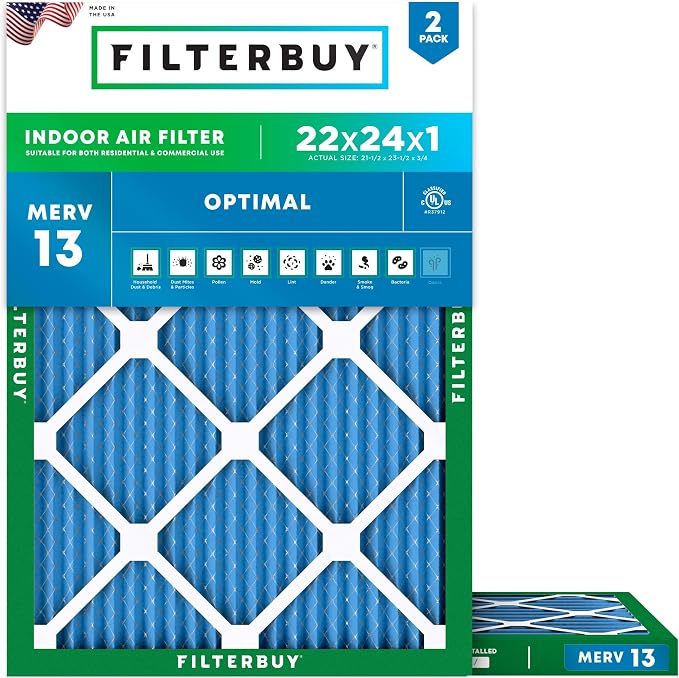 Filterbuy 22x24x1 Air Filter MERV 13 Optimal Smoke & Allergy Defense, by Filterbuy