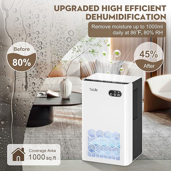 ToLife Dehumidifier for Home, 1000 sq.ft Dehumidifiers for Basement Bedroom - Image 2
