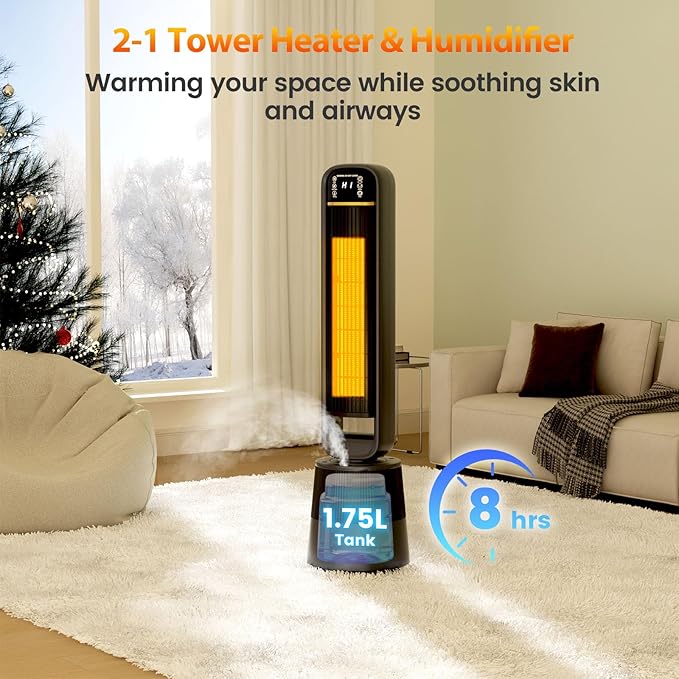 Auertech 35" Space Heater and Fan Combo, 1500W Tower Heater - Image 6
