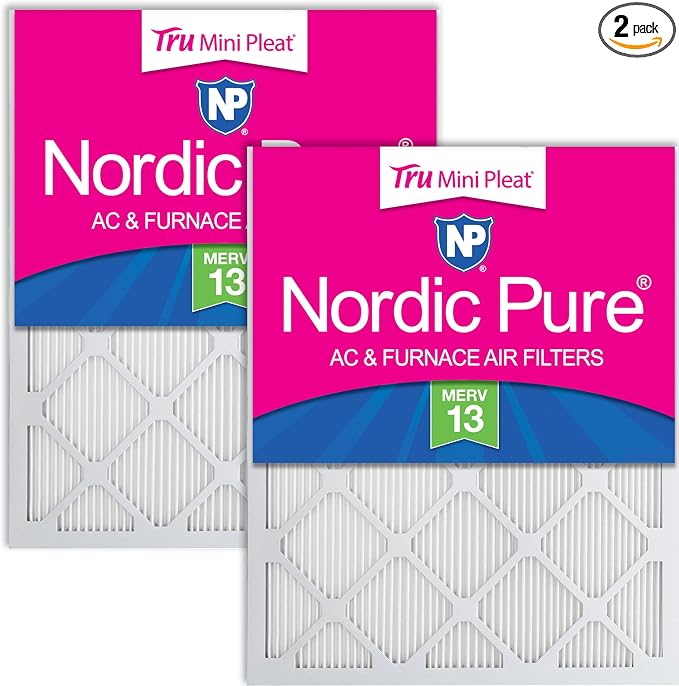 Nordic Pure 20x25x1 Tru Mini Pleat MERV 13 AC Furnace Air Filters 2 Pack | by NordicPure