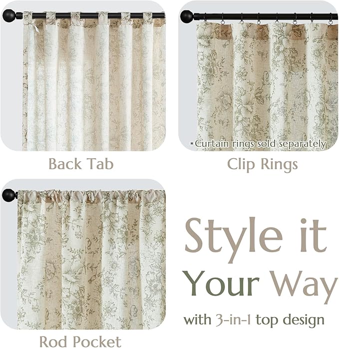 jinachan Linen Blend Floral Curtains - Image 7