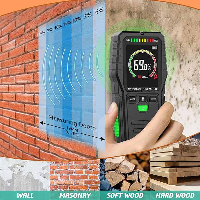 Pinless Moisture Meters Non-Invasive Digital Wood Moisture Tester Water Leak - Image 3