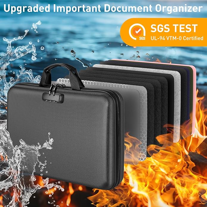 Fireproof Document Organizer Bag, 5200℉ File Organizer Safe Box, Hard Shell - Image 6