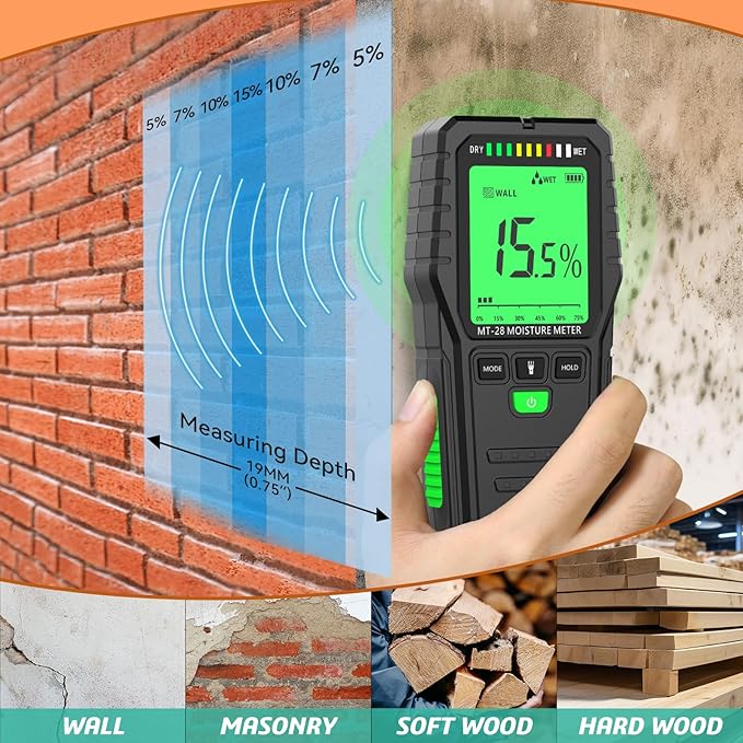 Pinless Moisture Meters Non-Invasive Digital Wood Moisture Tester Water Leak - Image 3