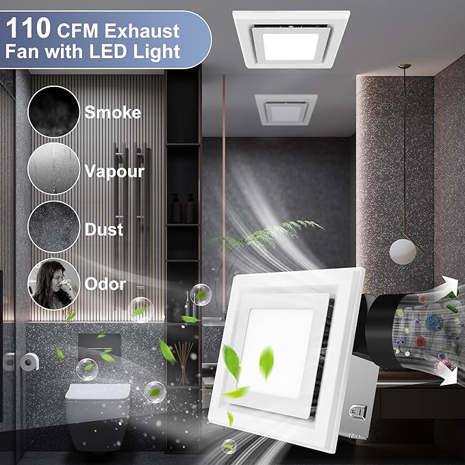 Bathroom Exhaust Fan with Light, 110 CFM Bath Ventilation Fans with 1200lm LED - Image 4
