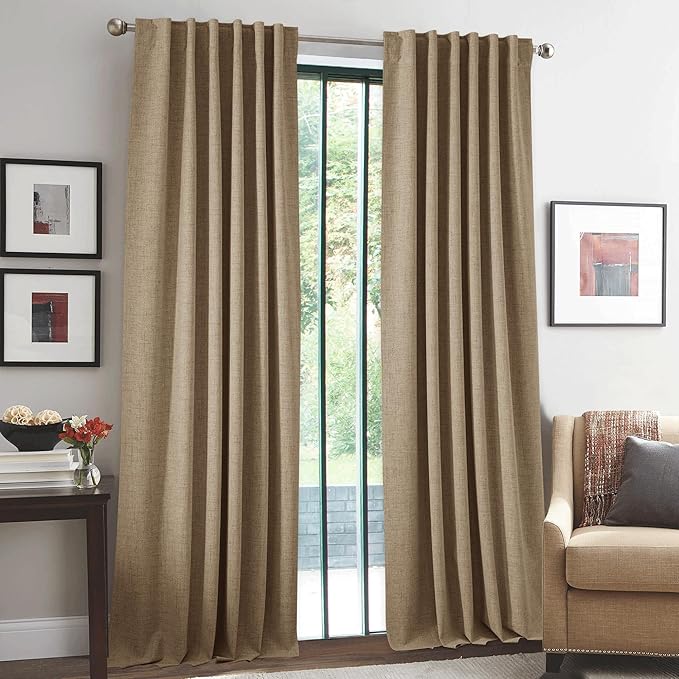 RYB HOME 100% Blackout Linen Textured Curtains - Image 2
