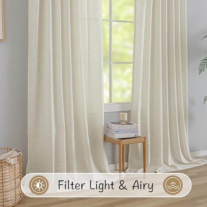 DONREN Natural Back Tab Curtains 102 Inches Long 2 Panels - Image 5