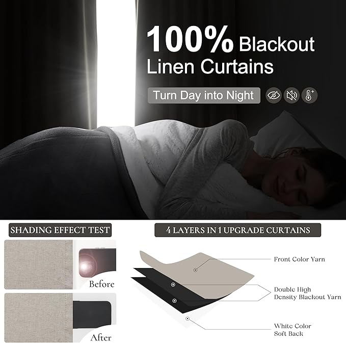 Grayish Flax Linen Blend Black Out Curtains 96 Inch Long - Image 2