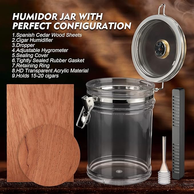 XIFEI Acrylic Humidor Jar with Humidifier and Hygrometer, humidor That can Hold - Image 3