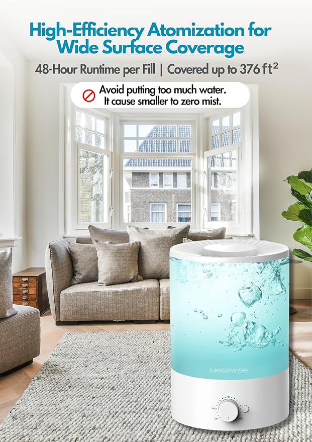 MEGAWISE 2 pack 3.5L Ultrasonic Cool Mist Humidifier – Top-Fill, Essential Oil - Image 5