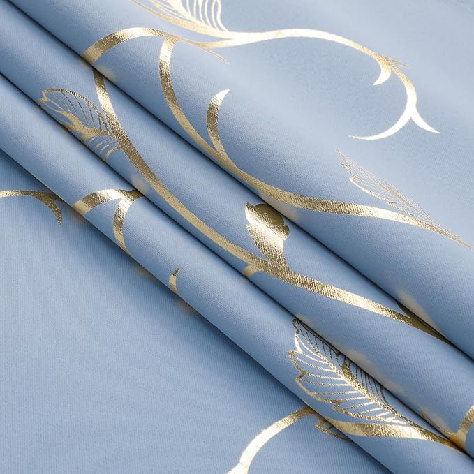 BUHUA Blackout Curtains Gold Foil Print Flower Vine Grommet Drapes, Room - Image 5