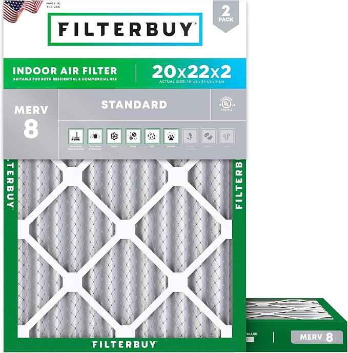 Filterbuy 20x22x2 Air Filter MERV 8 Essential Dust & Allergy Defense, by Filterbuy