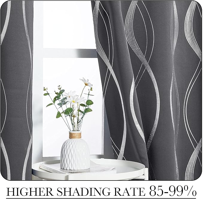 NICETOWN Grey Blackout Floral Pattern Curtains - Image 5