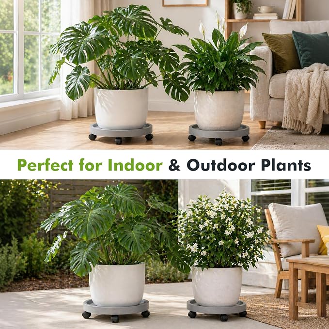 4 Packs Plant Caddy with Wheels 12" Plant Stand Potted Plant Mover Heavy Duty - Image 7