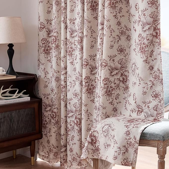 jinchan Blackout Floral Curtains Linen Blend Curtain - Image 8
