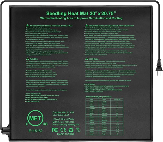 Seedling Heat Mat 20" x 20.75" Warm Hydroponic Plant by HYDGOOHO