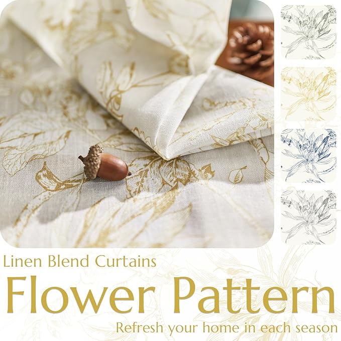 jinchan Floral Curtains 96 Inches Long Mustard Yellow Flower Linen Farmhouse - Image 4