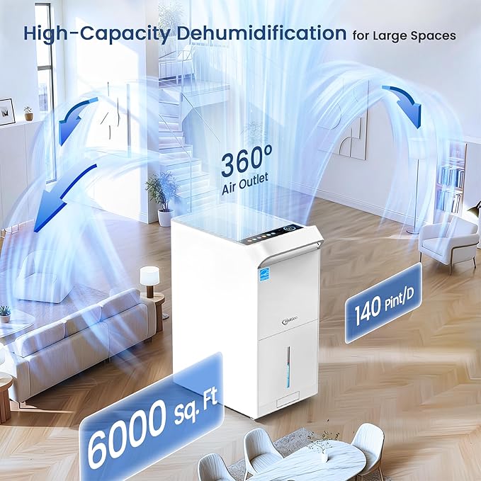 6, 000 Sq.Ft Most Efficient Energy Star 2025 Dehumidifier, Vellgoo Max 140 - Image 2