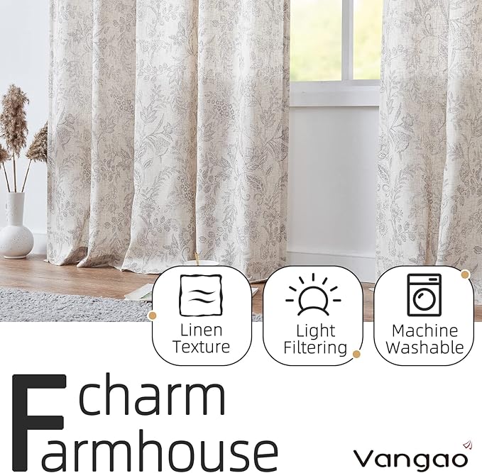 Vangao Floral Linen Curtains for Living Room 96 Inches Long Purple Grey - Image 3